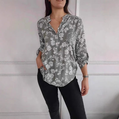 Loose Casual Long Sleeves Printed Sequined Pocket Shirt