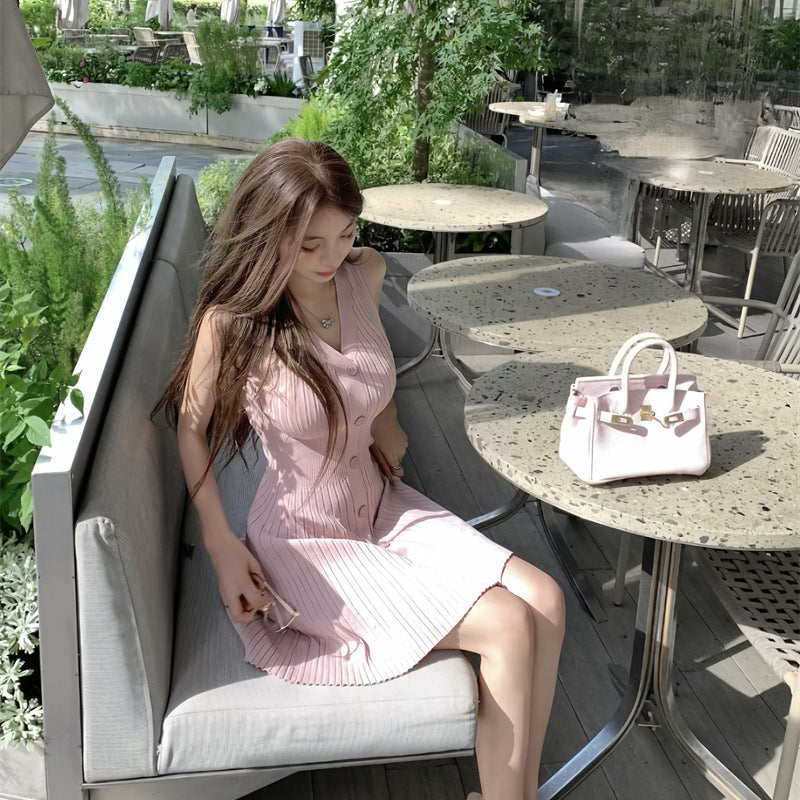 V-neck Slim Thread Tips Man Attracted Knitted Fishtail Dress
