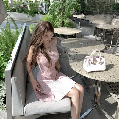 V-neck Slim Thread Tips Man Attracted Knitted Fishtail Dress
