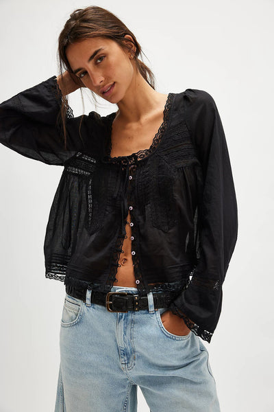 Lace U-shaped Lace Collar Long Sleeve Light Shirt
