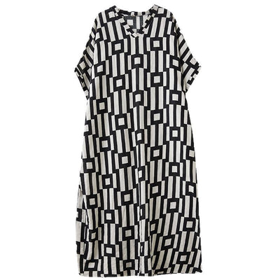 V-neck Retro Flab Hiding Cotton And Linen Dress