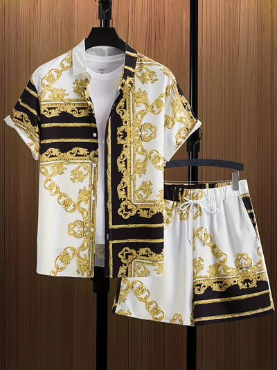 Fashion Men's Hawaii 3D Printed Short Sleeve Suit