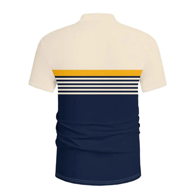 Men's Casual Striped Color Block Design Sports Style Collar Golf Shirt