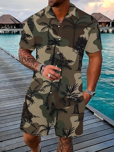 Fashion Men's Hawaii 3D Printed Short Sleeve Suit