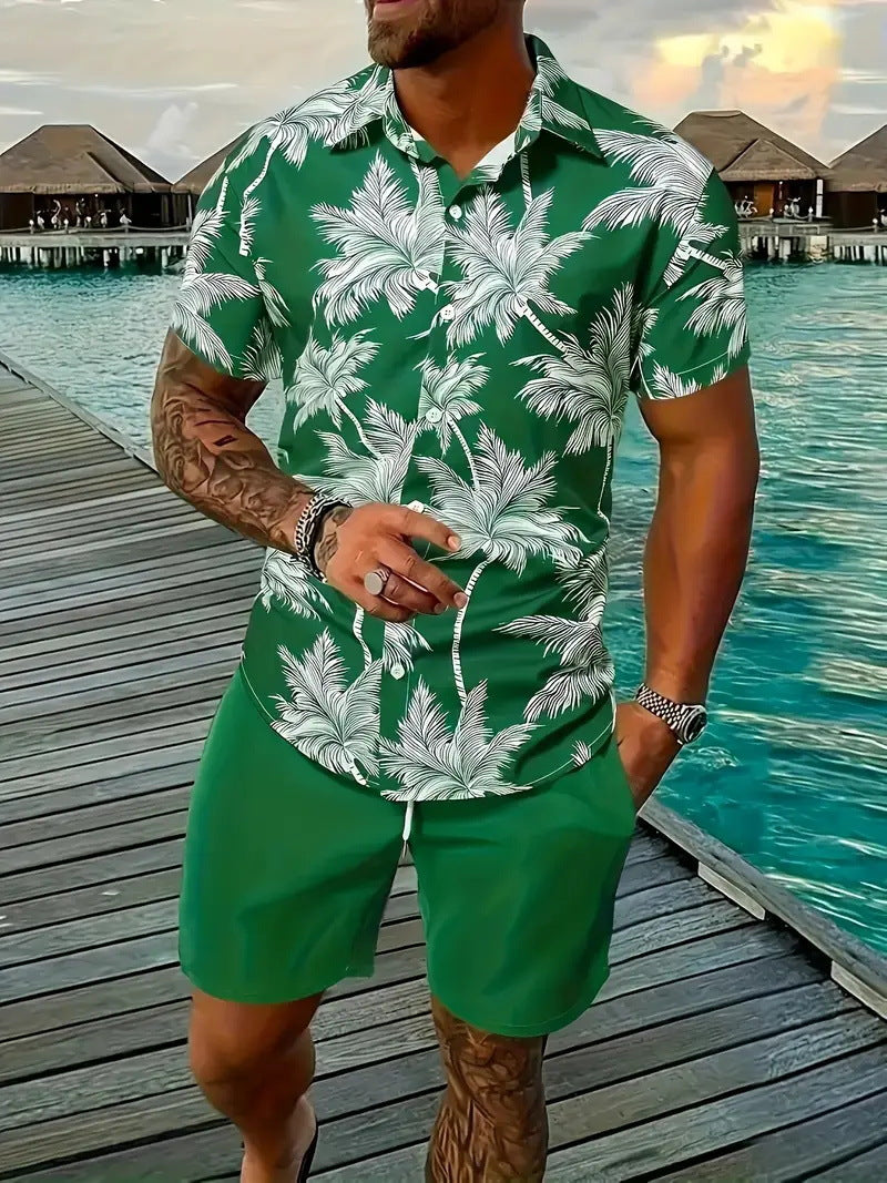 Fashion Men's Hawaii 3D Printed Short Sleeve Suit