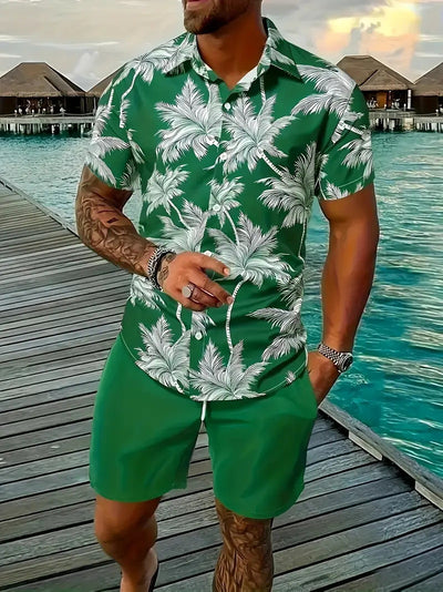 Fashion Men's Hawaii 3D Printed Short Sleeve Suit