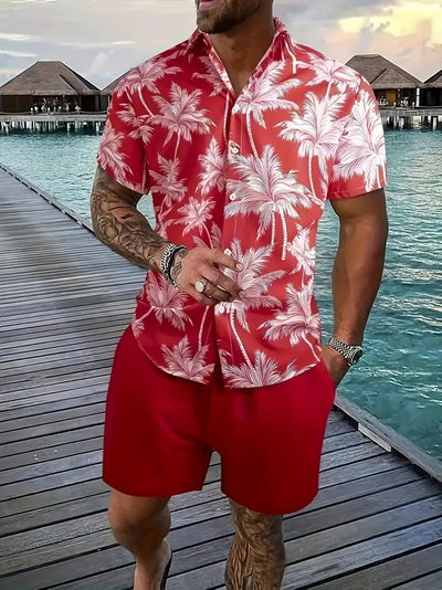 Fashion Men's Hawaii 3D Printed Short Sleeve Suit