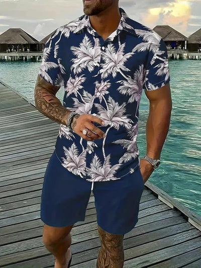Fashion Men's Hawaii 3D Printed Short Sleeve Suit