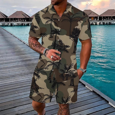 Fashion Men's Hawaii 3D Printed Short Sleeve Suit