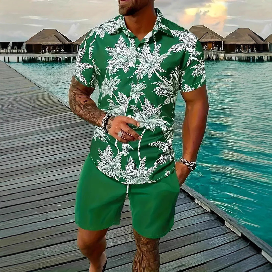 Fashion Men's Hawaii 3D Printed Short Sleeve Suit