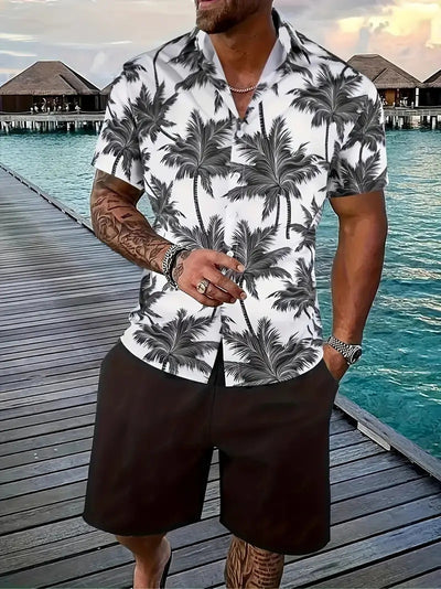 Fashion Men's Hawaii 3D Printed Short Sleeve Suit