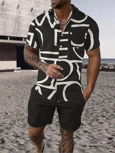 Fashion Men's Hawaii 3D Printed Short Sleeve Suit