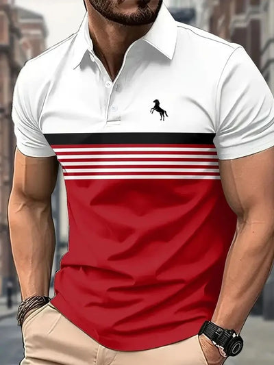 Men's Casual Striped Color Block Design Sports Style Collar Golf Shirt