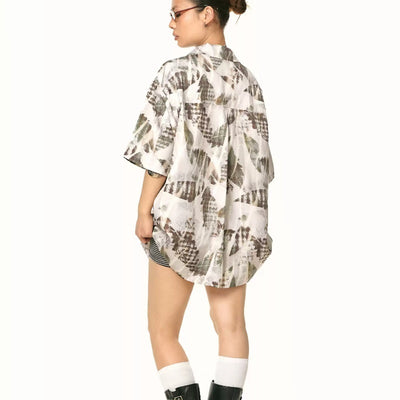 Retro Lapels Graffiti Short-sleeved Shirt Women's Summer Loose Casual