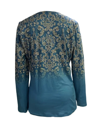 Autumn Winter New Fashion Print Long-sleeved Crewneck T-shirt