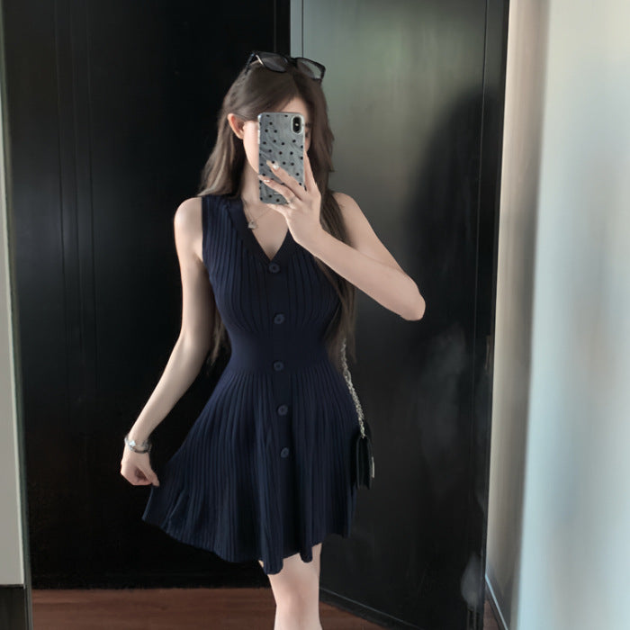V-neck Slim Thread Tips Man Attracted Knitted Fishtail Dress