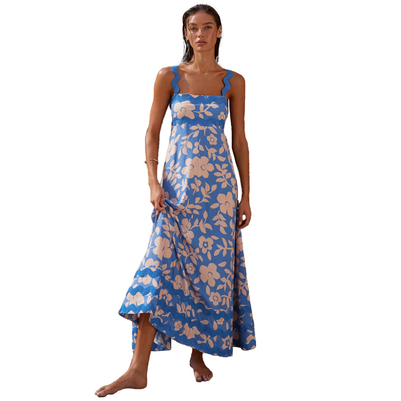 Small Floral Wave Suspender Skirt